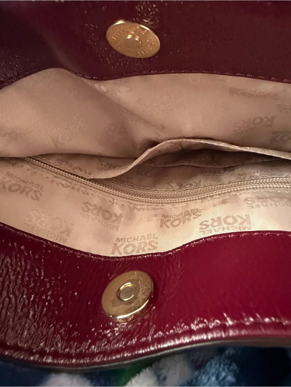 Michael Kors Wine Logo-Embossed Tote with Gold Chain Straps